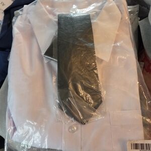 Classic White Men's Shirt with Black Tie L long sleves